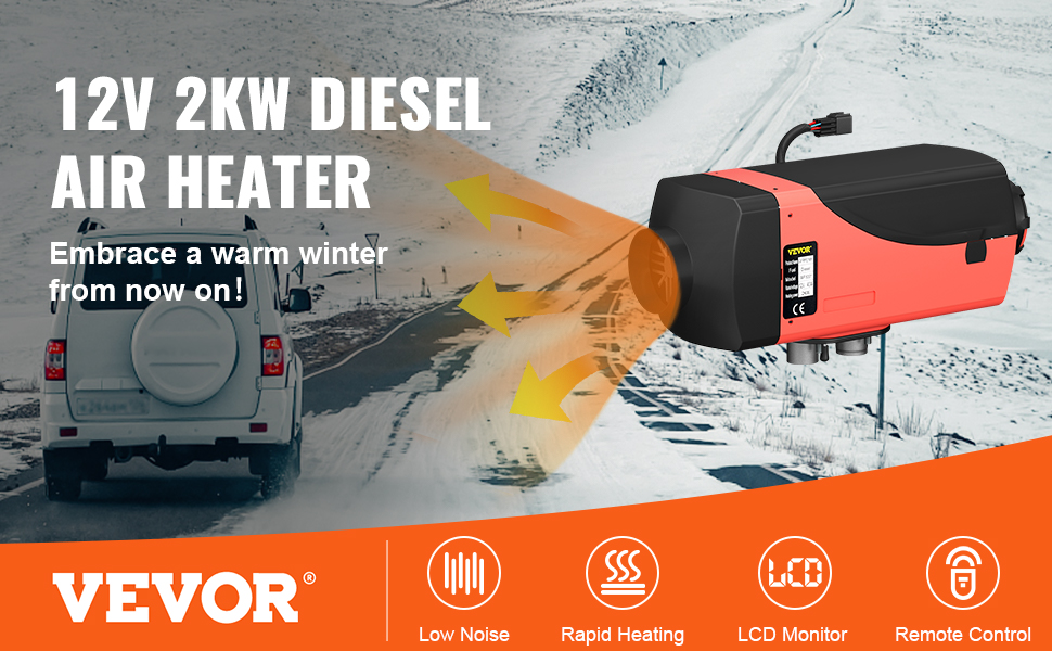 VEVOR 2KW 12V Car Heater Diesel Air Heater W/ LCD Switch Silencer 5 / 10 L Tank for Car RV Trailer Truck Vehicles Parking Heater