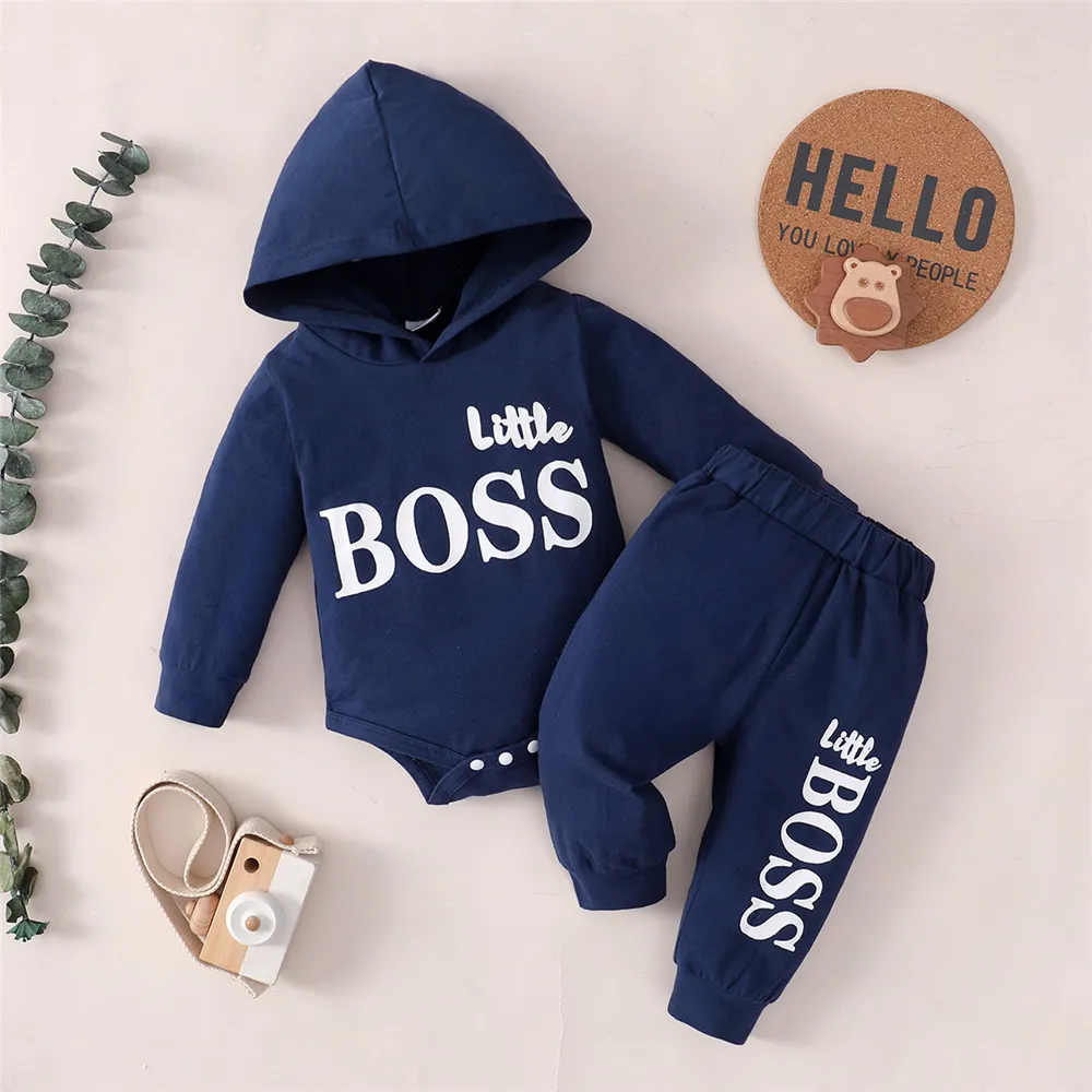 Spring 0-24 Months Newborn Baby Boy 2PCS Clothes Set Long Sleeve Hoodie Jumpsuit Pants Toddler Boy Outfit Baby Costume