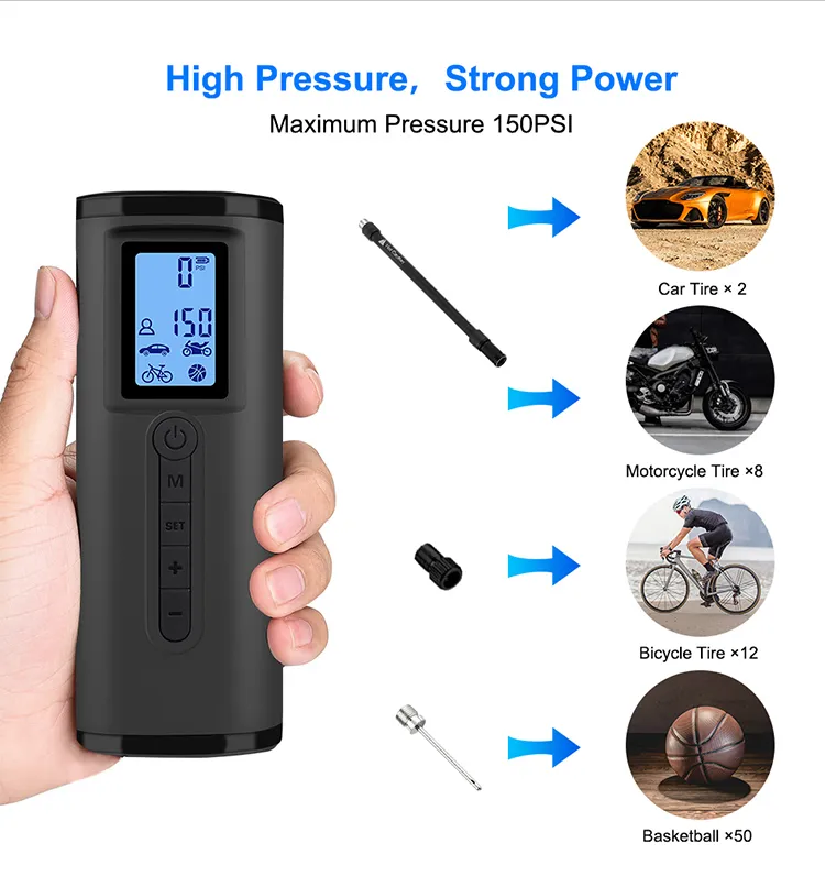Portable Air Bike Pump Mini Electric Inflator Rechargeable Air Pump Auto Car Inflatable Rechargeable Compressor