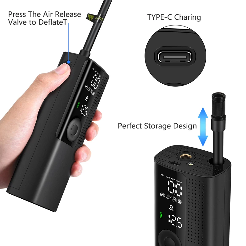 Portable Air Bike Pump Mini Electric Inflator Rechargeable Air Pump Auto Car Inflatable Rechargeable Compressor
