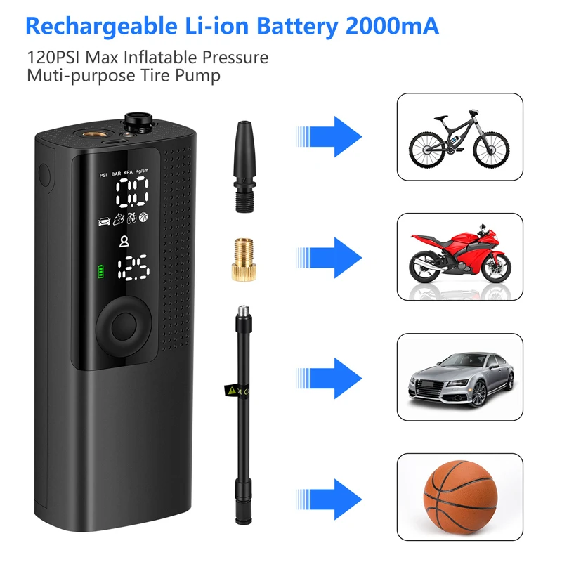 Portable Air Bike Pump Mini Electric Inflator Rechargeable Air Pump Auto Car Inflatable Rechargeable Compressor