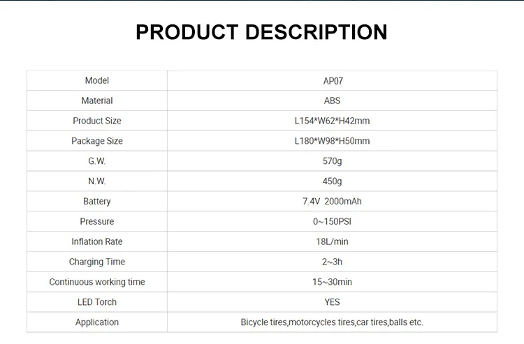 Portable Air Bike Pump Mini Electric Inflator Rechargeable Air Pump Auto Car Inflatable Rechargeable Compressor