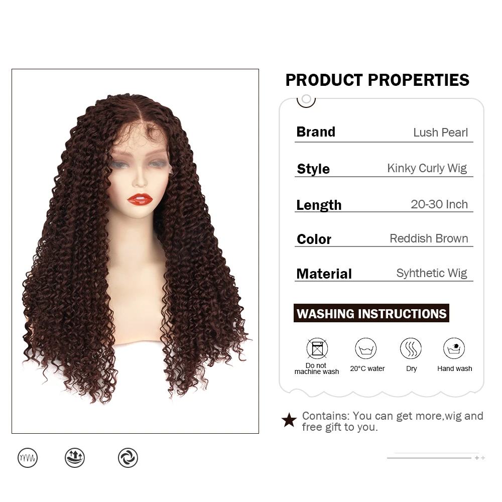 Reddish Brown Kinky Curly Wig Synthetic Lace Front Wigs For Women Copper Red Pre Plucked With Baby Hair Lace Closured Wig