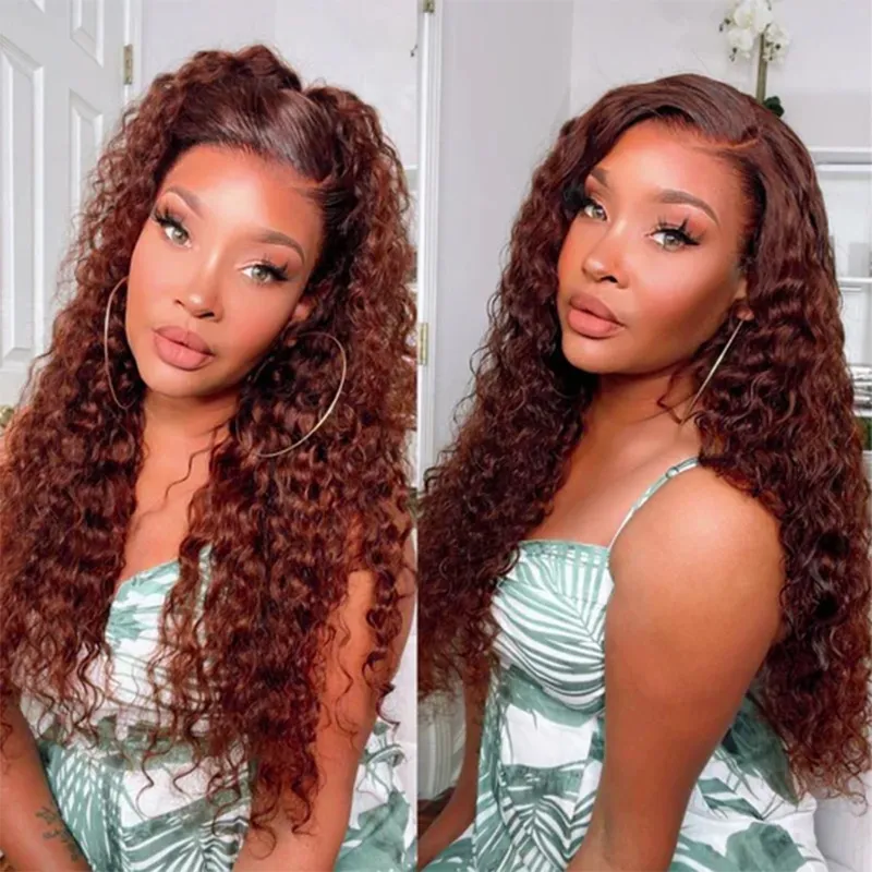 Reddish Brown Kinky Curly Wig Synthetic Lace Front Wigs For Women Copper Red Pre Plucked With Baby Hair Lace Closured Wig