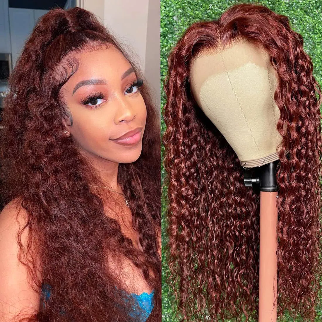 Reddish Brown Kinky Curly Wig Synthetic Lace Front Wigs For Women Copper Red Pre Plucked With Baby Hair Lace Closured Wig