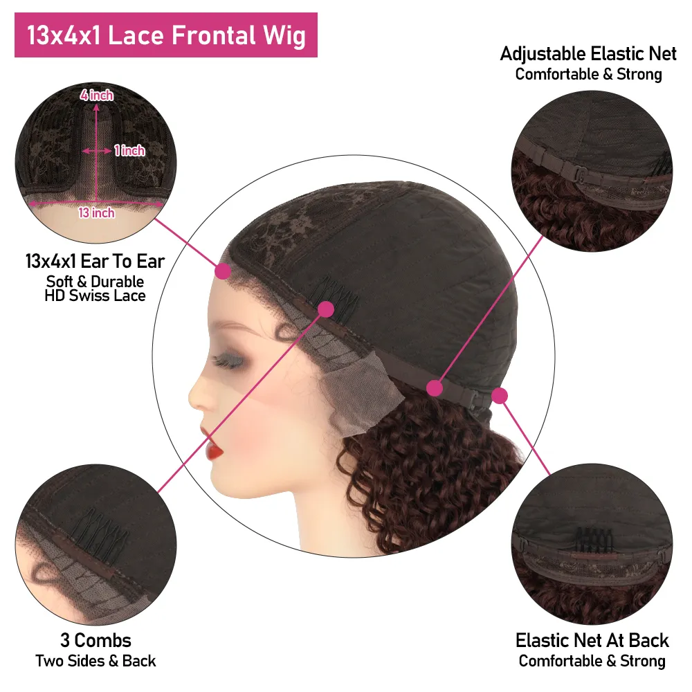 Reddish Brown Kinky Curly Wig Synthetic Lace Front Wigs For Women Copper Red Pre Plucked With Baby Hair Lace Closured Wig