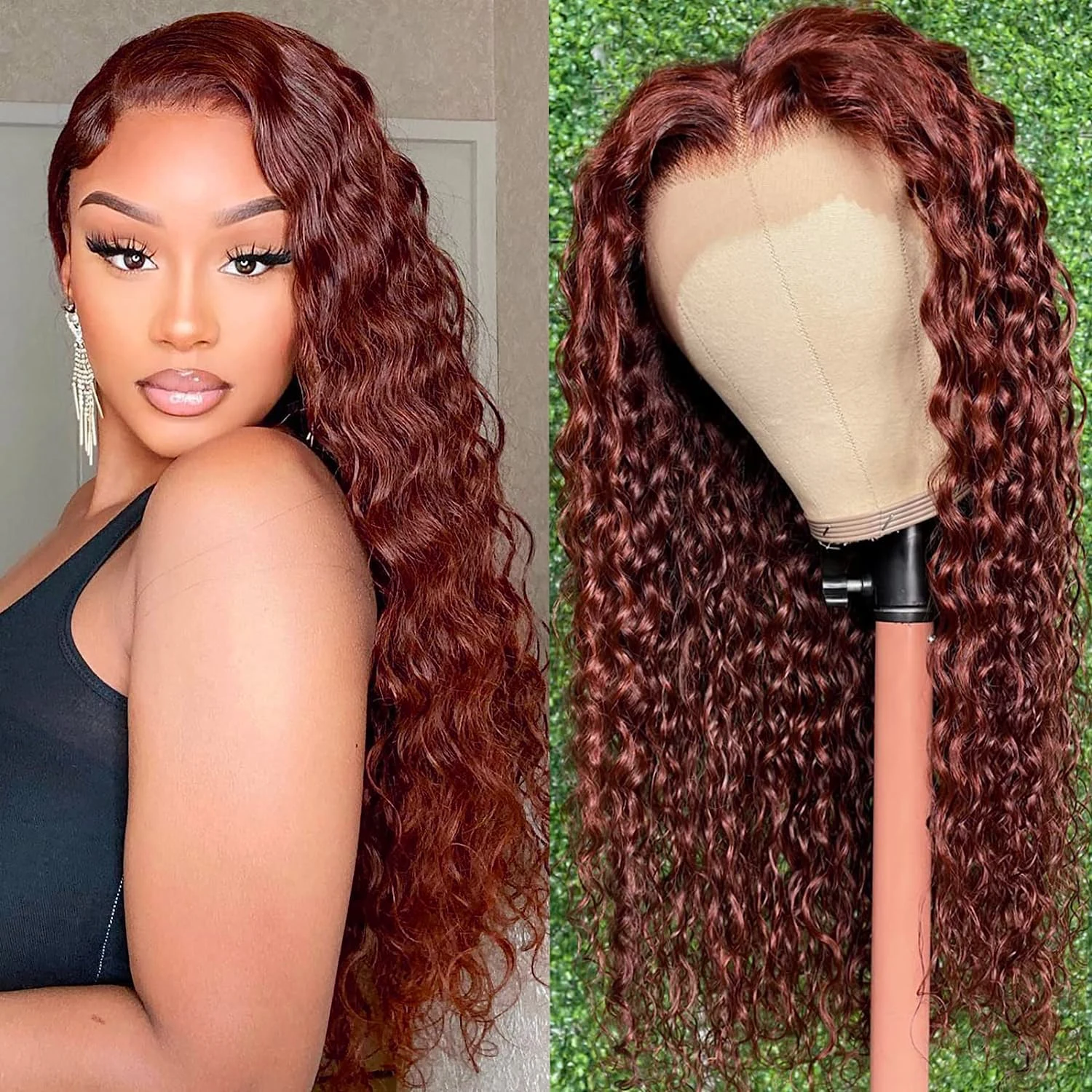 Reddish Brown Kinky Curly Wig Synthetic Lace Front Wigs For Women Copper Red Pre Plucked With Baby Hair Lace Closured Wig