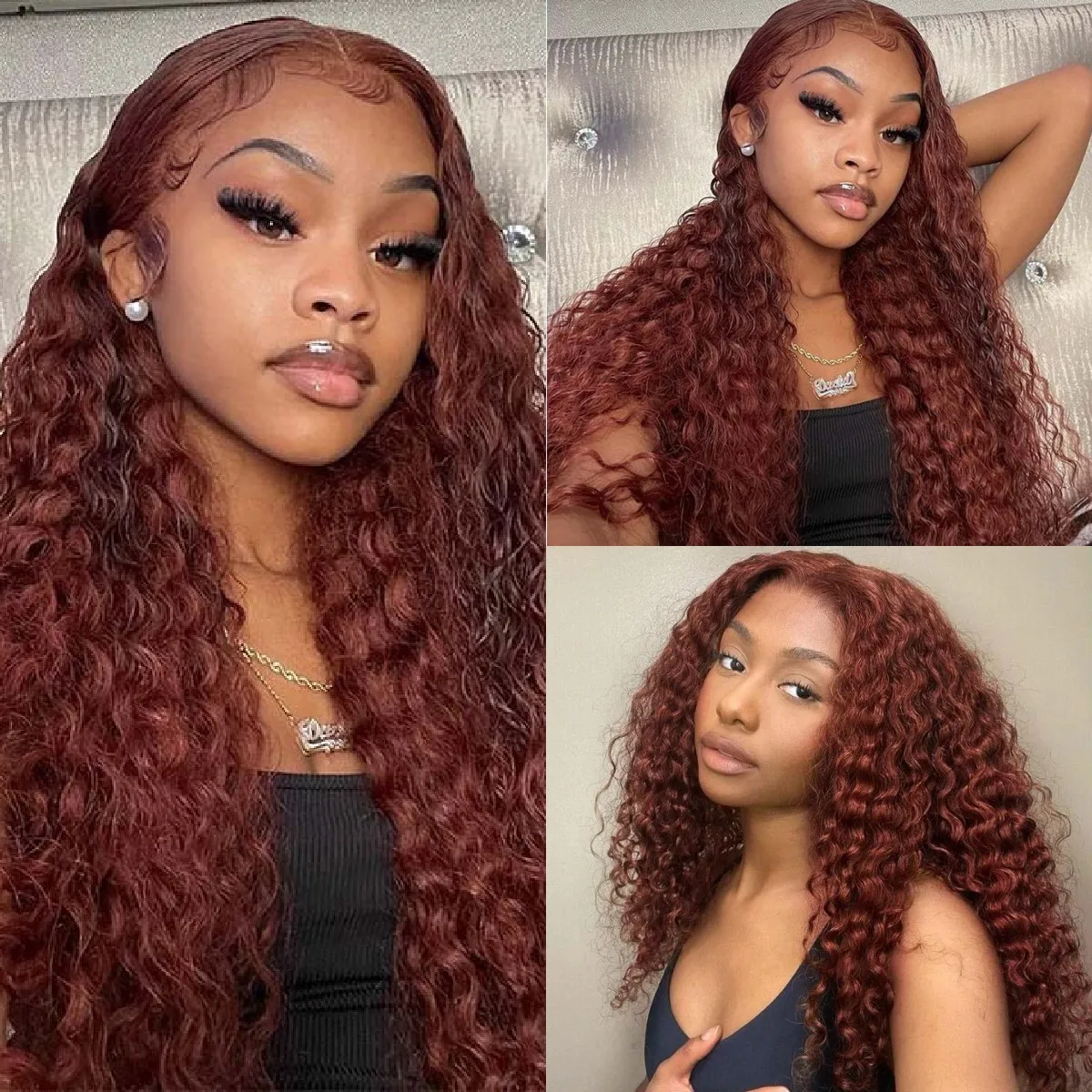 Reddish Brown Kinky Curly Wig Synthetic Lace Front Wigs For Women Copper Red Pre Plucked With Baby Hair Lace Closured Wig