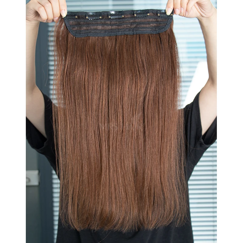 MRSHAIR One Piece Clip In Human Hair Straight Natural Hair Extensions 5 Clips Add Volume Clip-On Hair 14 18 22 inch #613 Blonde