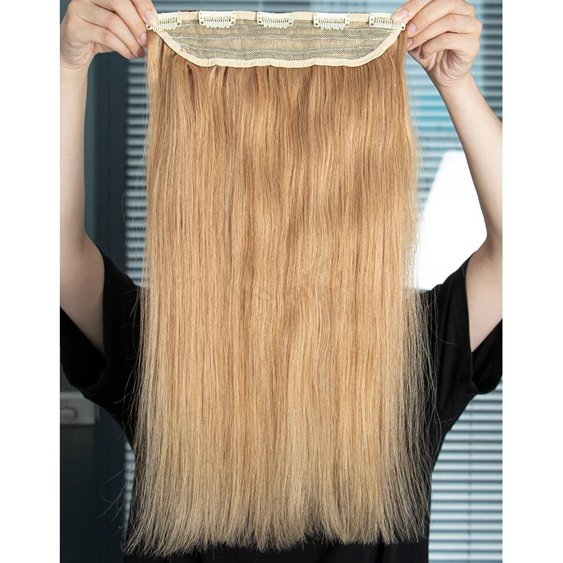 MRSHAIR One Piece Clip In Human Hair Straight Natural Hair Extensions 5 Clips Add Volume Clip-On Hair 14 18 22 inch #613 Blonde