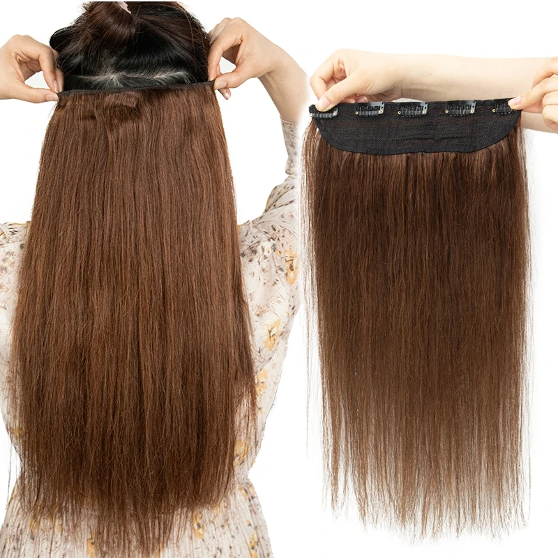 MRSHAIR One Piece Clip In Human Hair Straight Natural Hair Extensions 5 Clips Add Volume Clip-On Hair 14 18 22 inch #613 Blonde