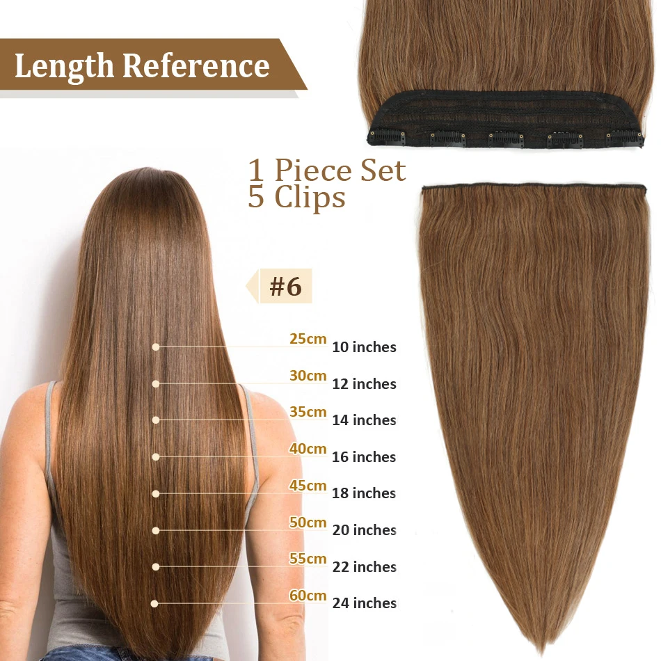MRSHAIR One Piece Clip In Human Hair Straight Natural Hair Extensions 5 Clips Add Volume Clip-On Hair 14 18 22 inch #613 Blonde