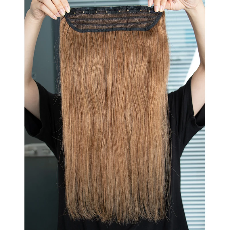 MRSHAIR One Piece Clip In Human Hair Straight Natural Hair Extensions 5 Clips Add Volume Clip-On Hair 14 18 22 inch #613 Blonde