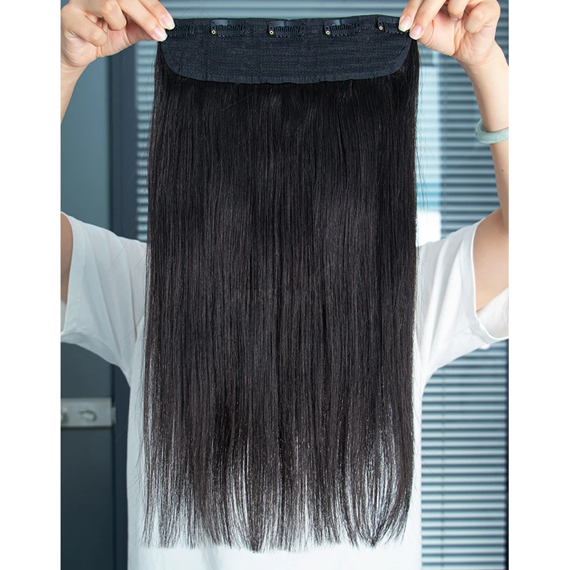 MRSHAIR One Piece Clip In Human Hair Straight Natural Hair Extensions 5 Clips Add Volume Clip-On Hair 14 18 22 inch #613 Blonde