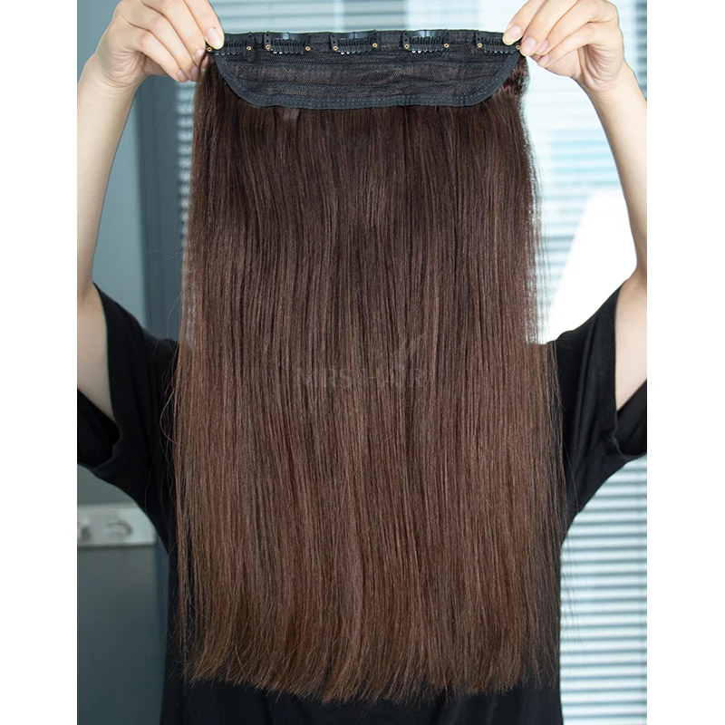 MRSHAIR One Piece Clip In Human Hair Straight Natural Hair Extensions 5 Clips Add Volume Clip-On Hair 14 18 22 inch #613 Blonde