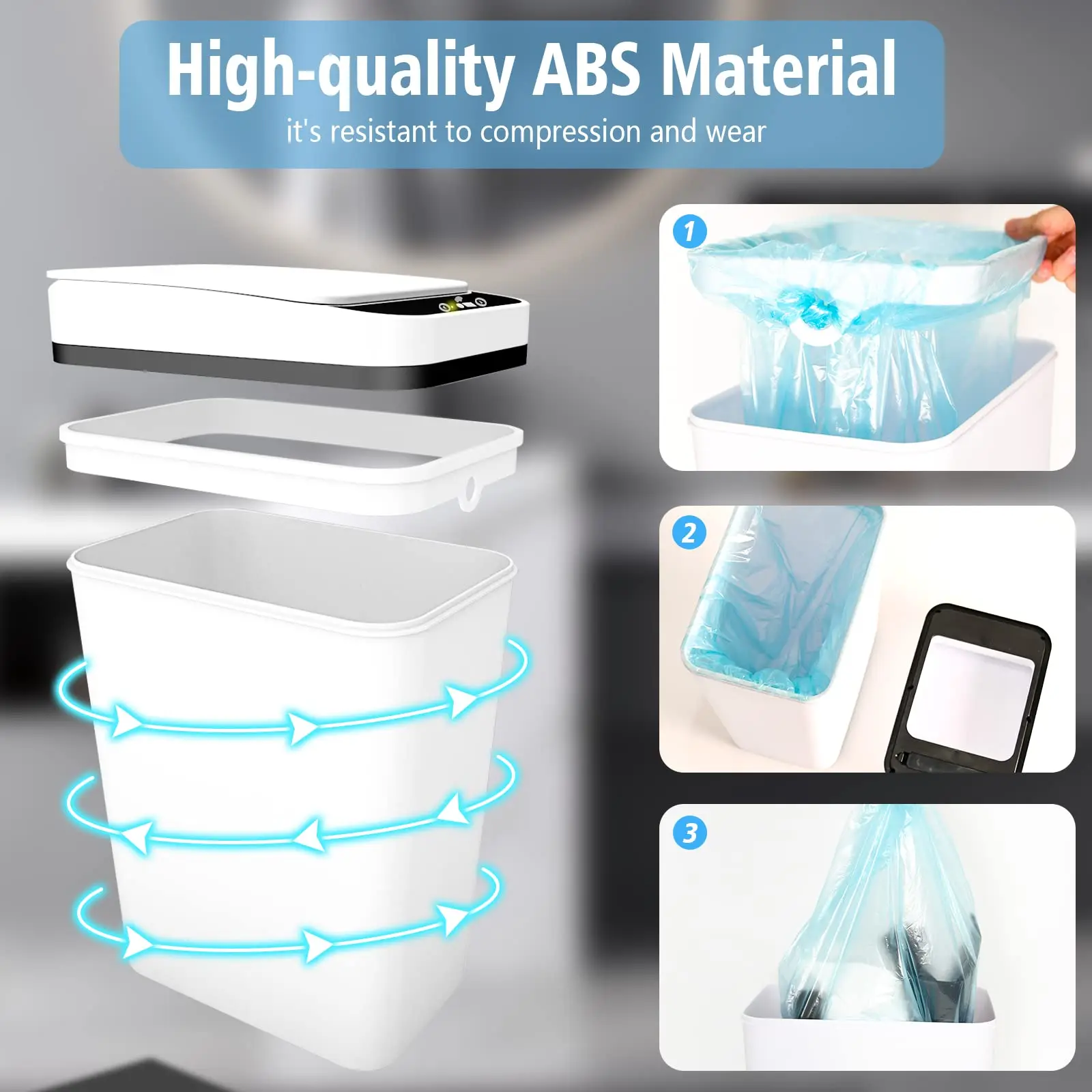 Bathroom Trash Can with Lid Touchless Automatic Garbage Can Slim Motion Sensor Smart Trash Bin for Bedroom,Office,Living Room