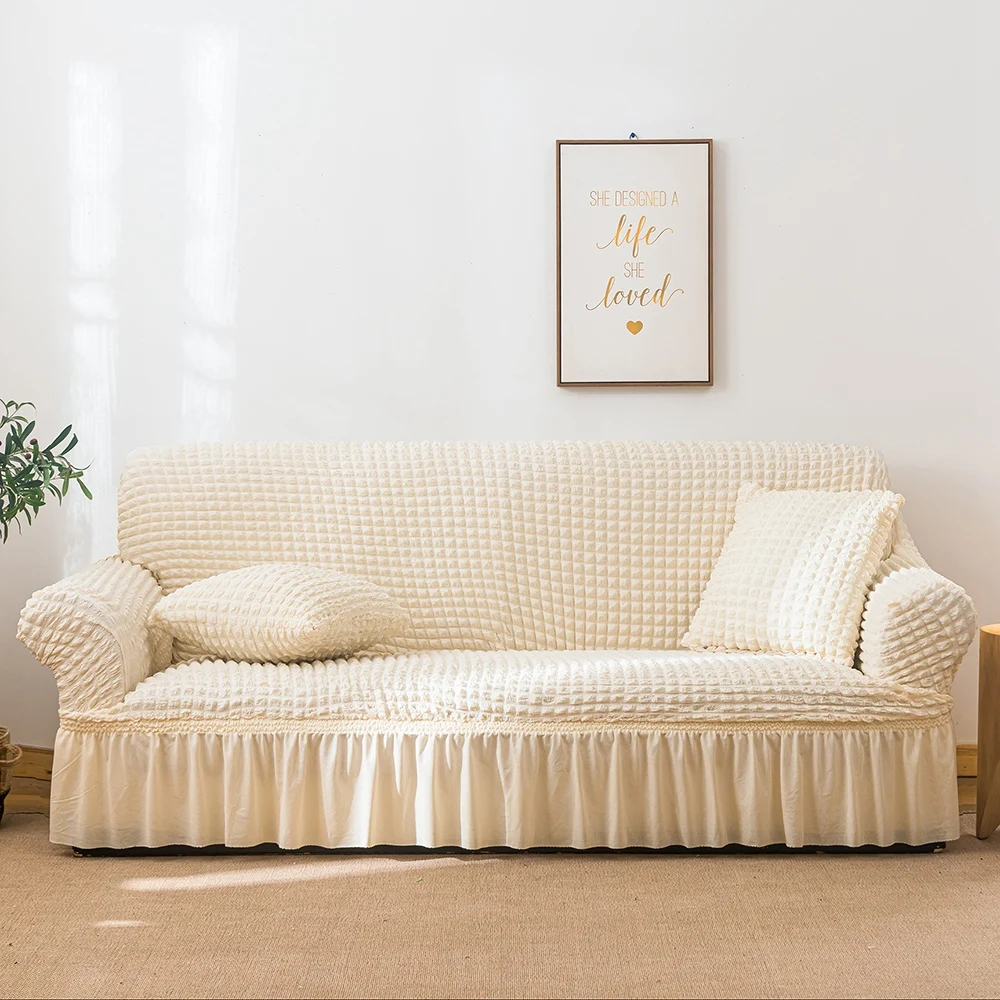 Four seasons universal elastic all-inclusive solid color seersucker sofa cover universal anti-dust anti-cat scratch