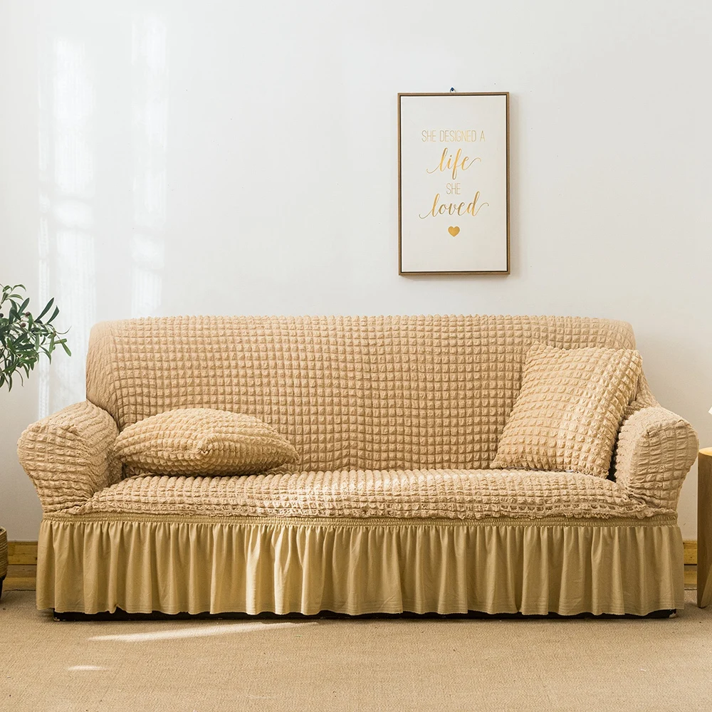 Four seasons universal elastic all-inclusive solid color seersucker sofa cover universal anti-dust anti-cat scratch