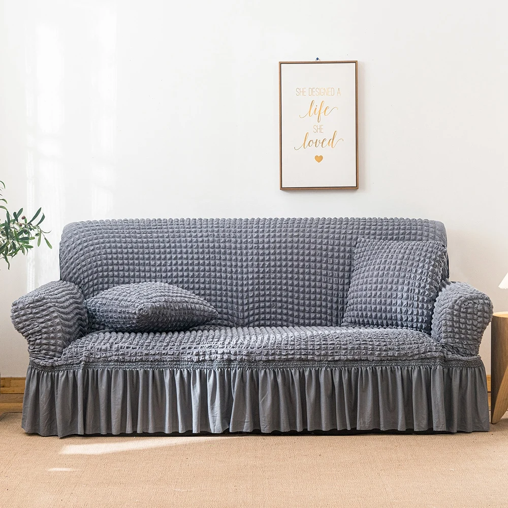 Four seasons universal elastic all-inclusive solid color seersucker sofa cover universal anti-dust anti-cat scratch
