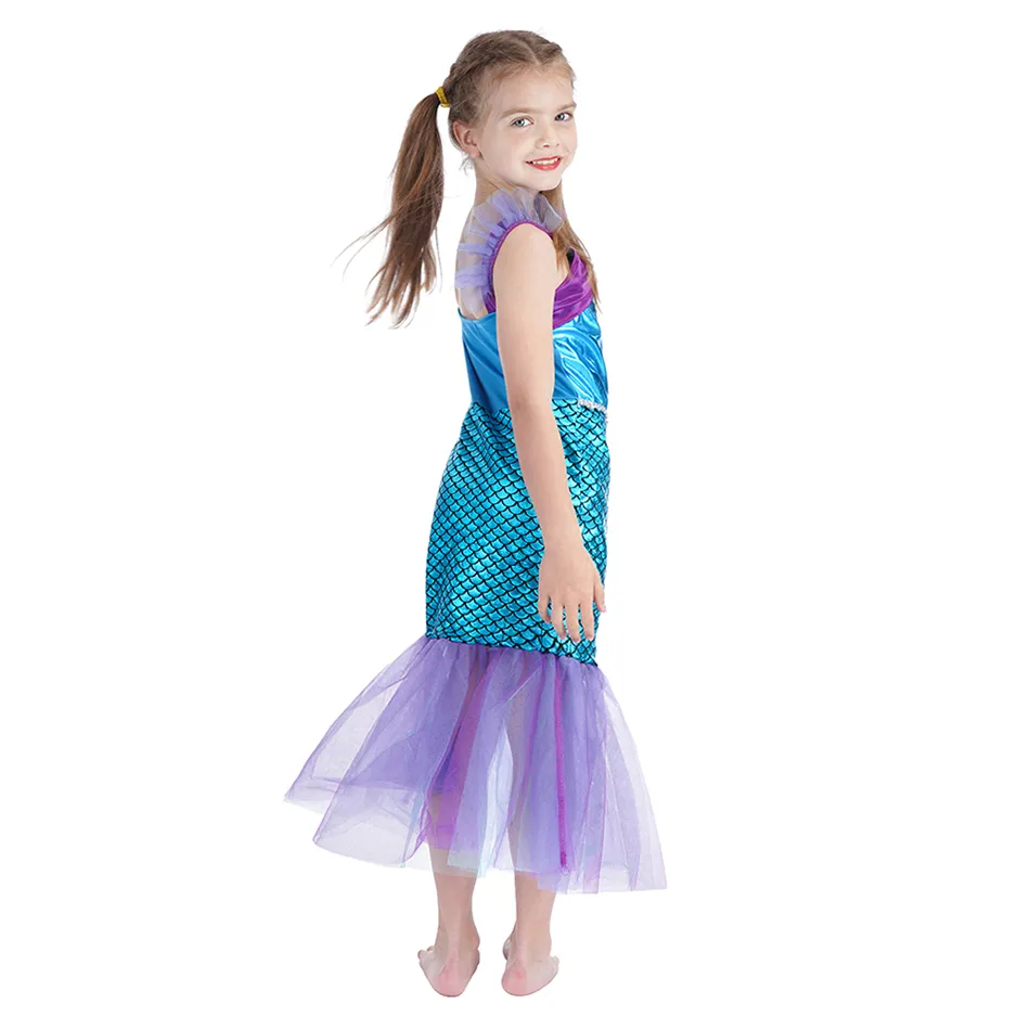 Princess The Little Mermaid Ariel Dress Girls Cosplay Costume Kids Halloween Carnival Birthday Party Clothes Summer Prom Dresses