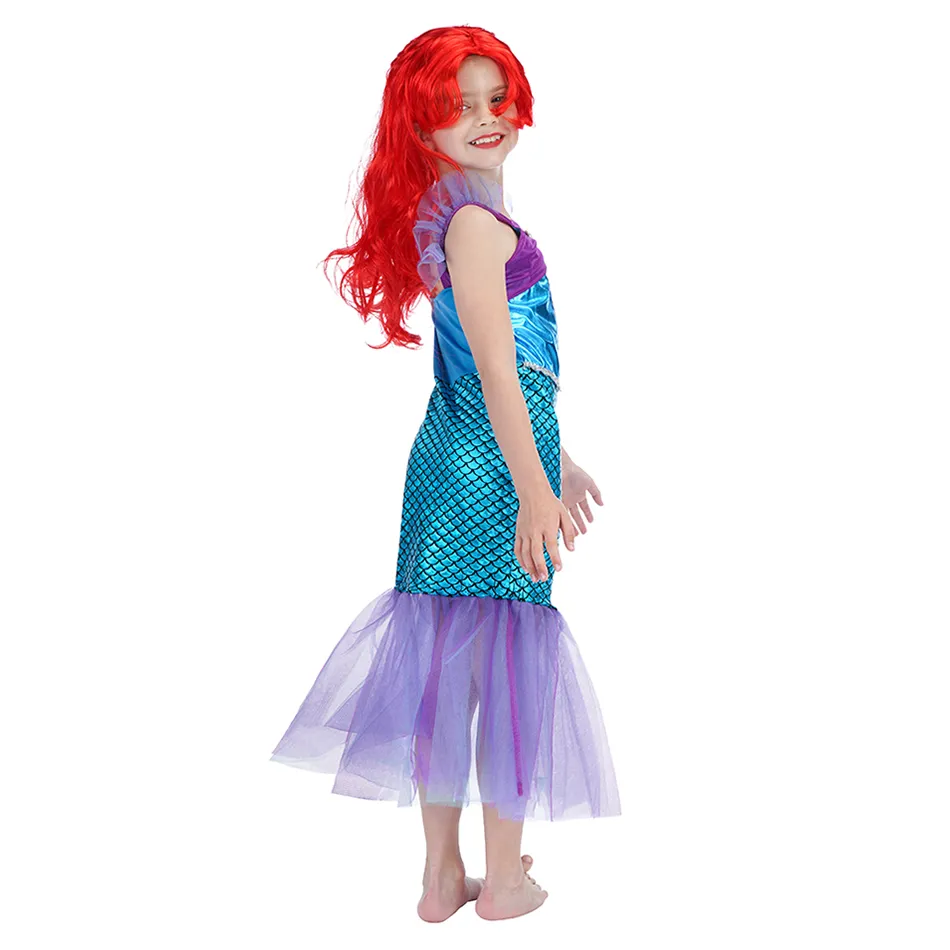 Princess The Little Mermaid Ariel Dress Girls Cosplay Costume Kids Halloween Carnival Birthday Party Clothes Summer Prom Dresses