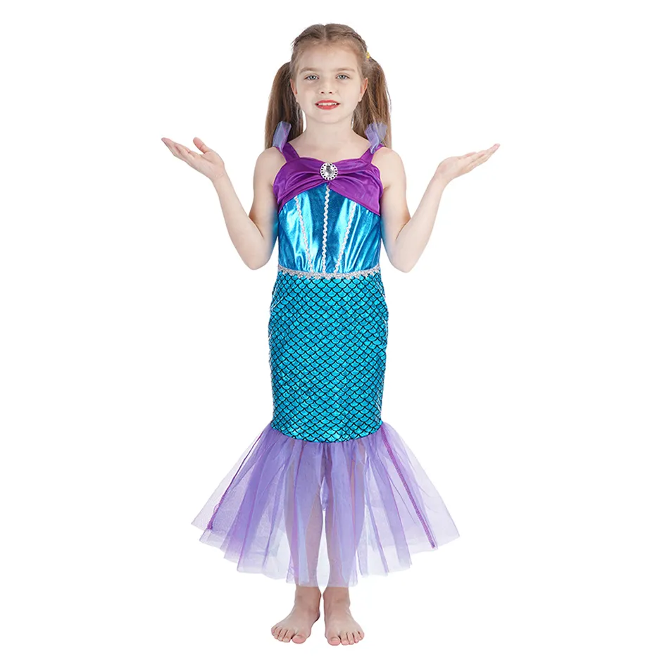 Princess The Little Mermaid Ariel Dress Girls Cosplay Costume Kids Halloween Carnival Birthday Party Clothes Summer Prom Dresses