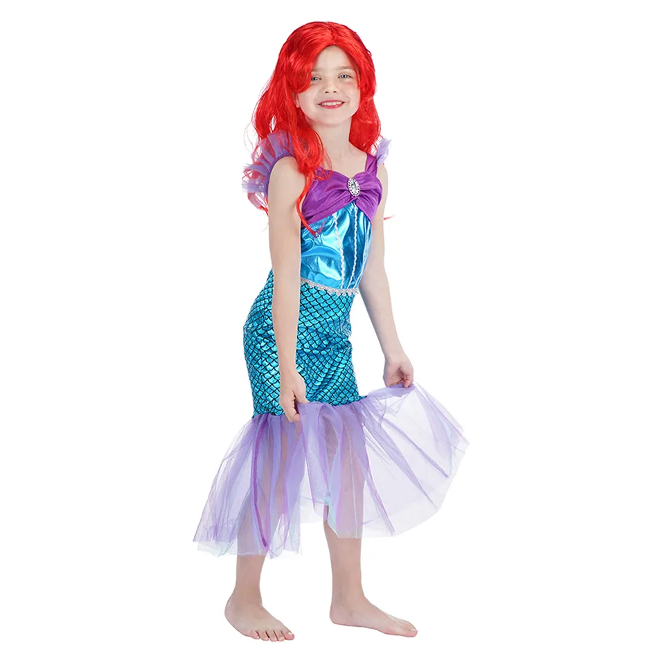 Princess The Little Mermaid Ariel Dress Girls Cosplay Costume Kids Halloween Carnival Birthday Party Clothes Summer Prom Dresses