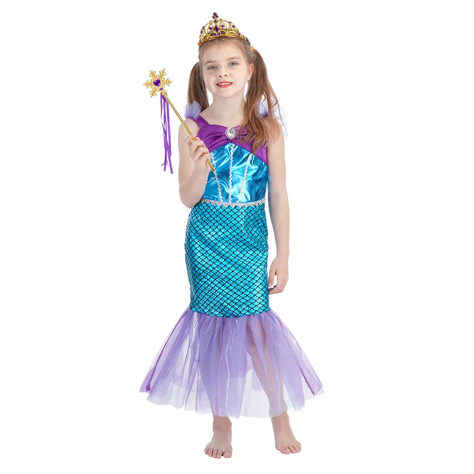 Princess The Little Mermaid Ariel Dress Girls Cosplay Costume Kids Halloween Carnival Birthday Party Clothes Summer Prom Dresses
