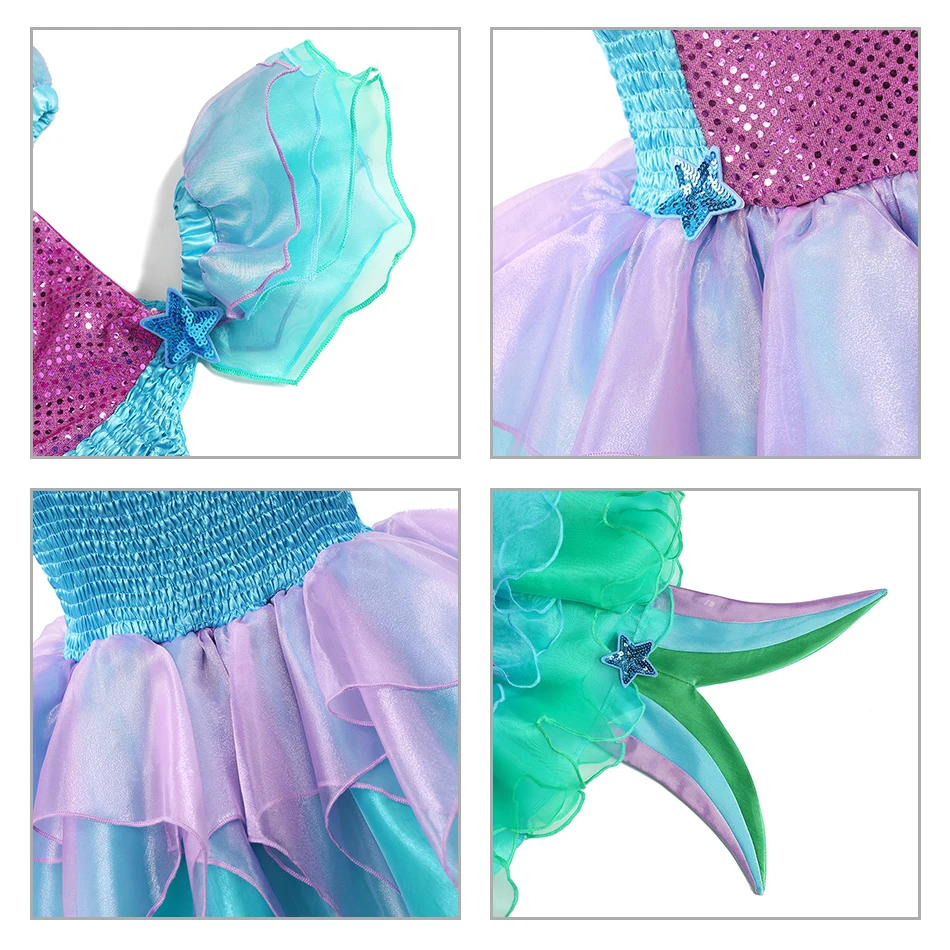 Ariel Girl Little Mermaid Costume Halloween Kid Dress For Girls Children Carnival Birthday Party Clothes Cosplay Mermaid Dress