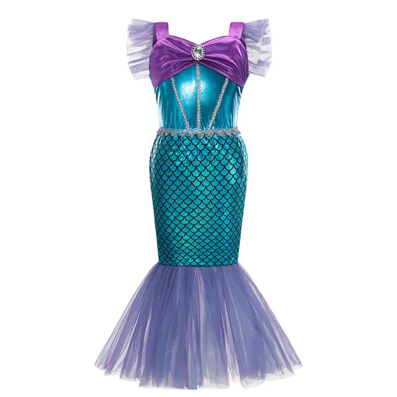 Ariel Girl Little Mermaid Costume Halloween Kid Dress For Girls Children Carnival Birthday Party Clothes Cosplay Mermaid Dress