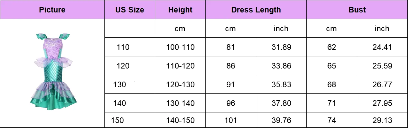 Ariel Girl Little Mermaid Costume Halloween Kid Dress For Girls Children Carnival Birthday Party Clothes Cosplay Mermaid Dress