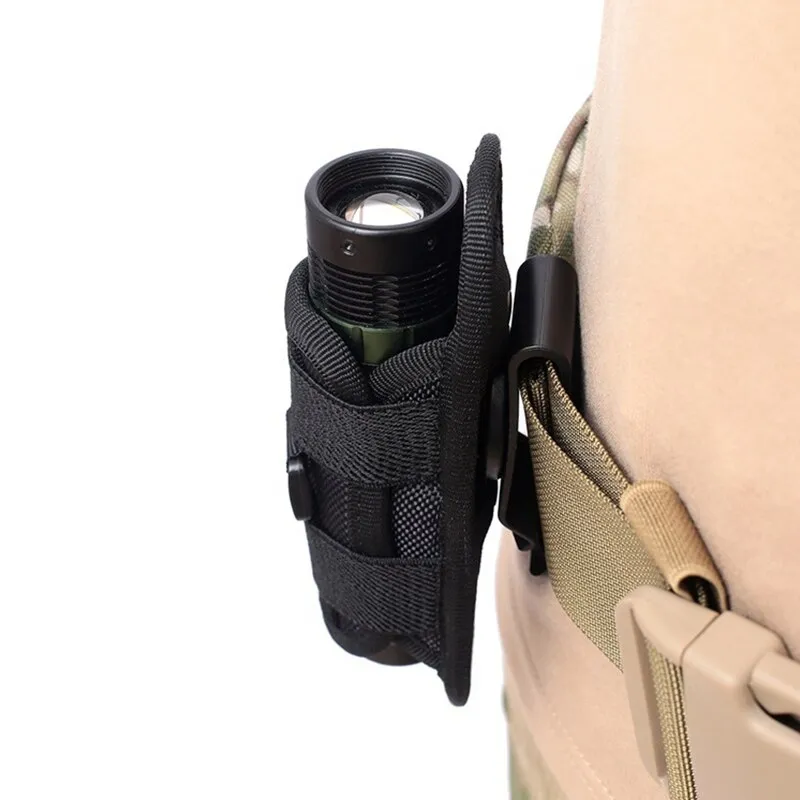 Tactical Hunting Molle Nylon Flashlight Pouch 360 Degrees Rotatable Outdoor Flashlight Cover Holster Torch Case Portable Torch