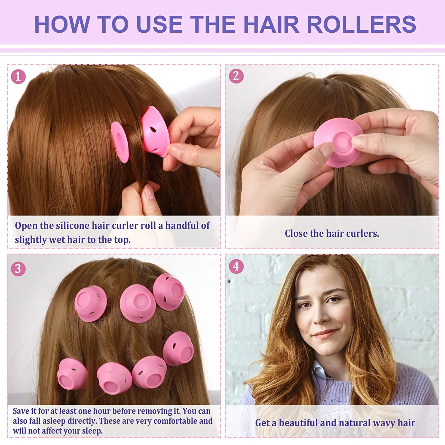 40Pcs Magic Silicone Hair Rollers with Hairnet Heatless Large Rubber Hair Care Rollers No Clip DIY Curling Tools for Women Girls