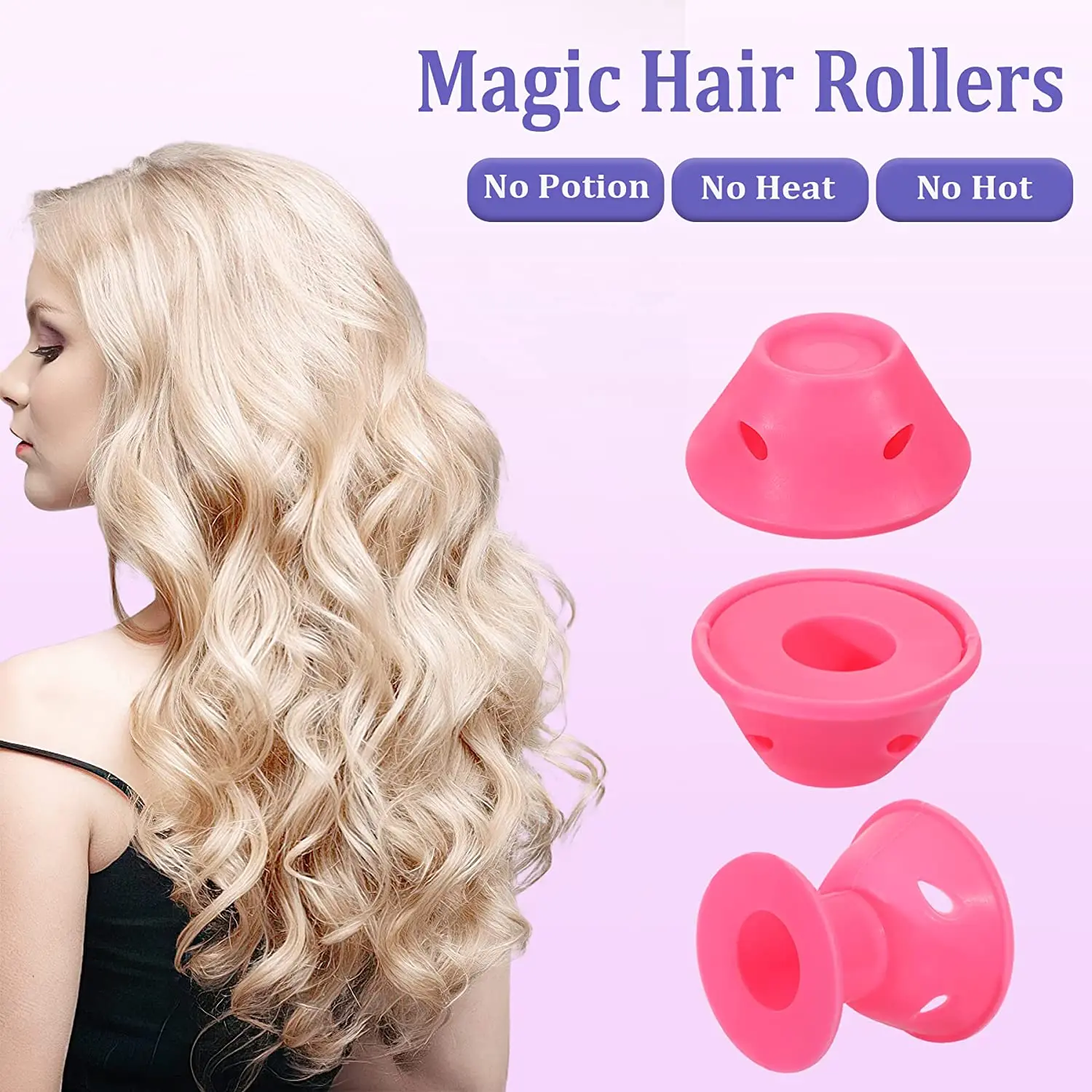 40Pcs Magic Silicone Hair Rollers with Hairnet Heatless Large Rubber Hair Care Rollers No Clip DIY Curling Tools for Women Girls