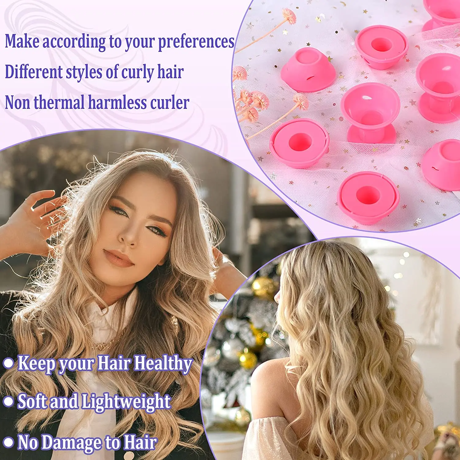 40Pcs Magic Silicone Hair Rollers Heatless Overnight Soft Rubber Twist Curls Waves DIY Hair Curling Styling Tool for Women Girls