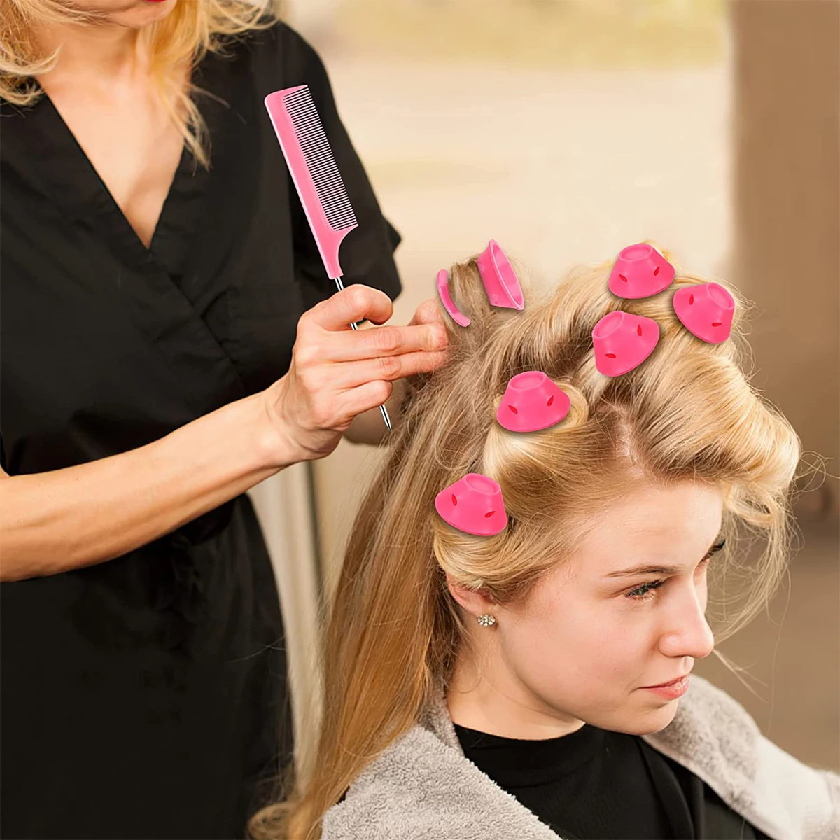 40Pcs Magic Silicone Hair Rollers Heatless Overnight Soft Rubber Twist Curls Waves DIY Hair Curling Styling Tool for Women Girls