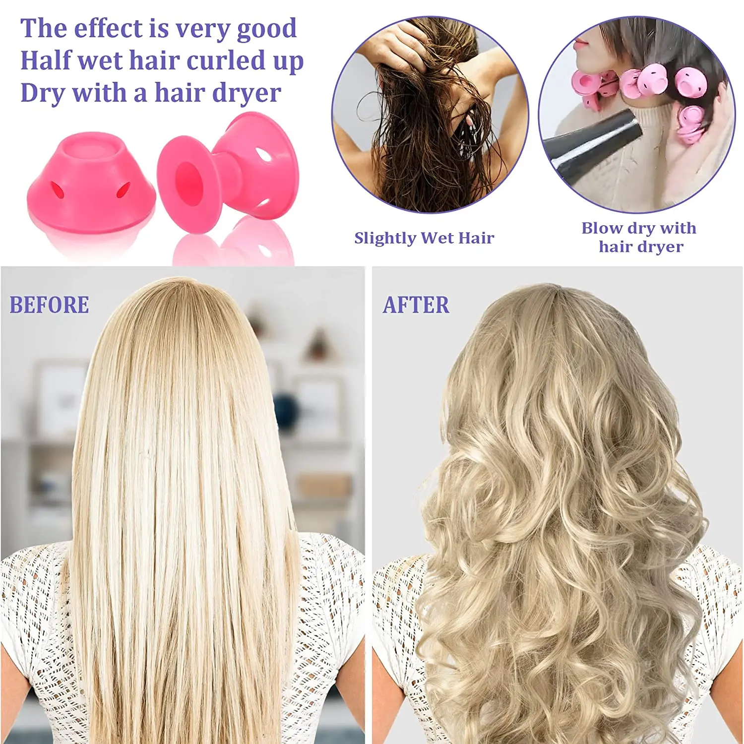40Pcs Magic Silicone Hair Rollers Heatless Overnight Soft Rubber Twist Curls Waves DIY Hair Curling Styling Tool for Women Girls