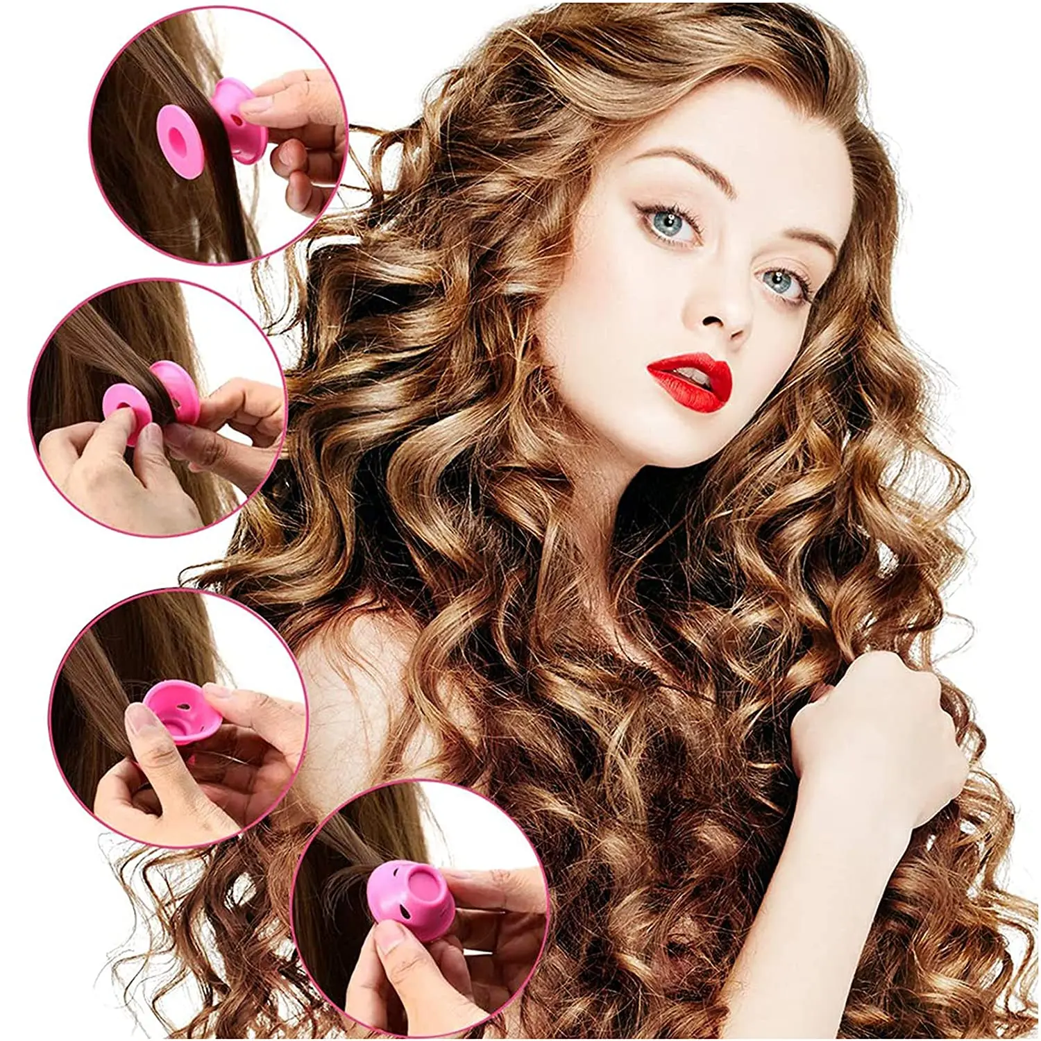 40Pcs Magic Silicone Hair Rollers Heatless Overnight Soft Rubber Twist Curls Waves DIY Hair Curling Styling Tool for Women Girls