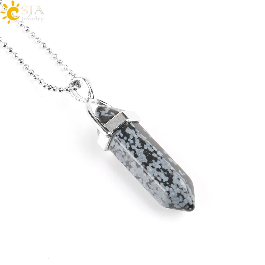 CSJA Real Raw Pink Purple Gem Crystals Necklace Hexagonal Bullet Reiki Chakra Natural Stone Necklace Pendant Women Jewelry E056