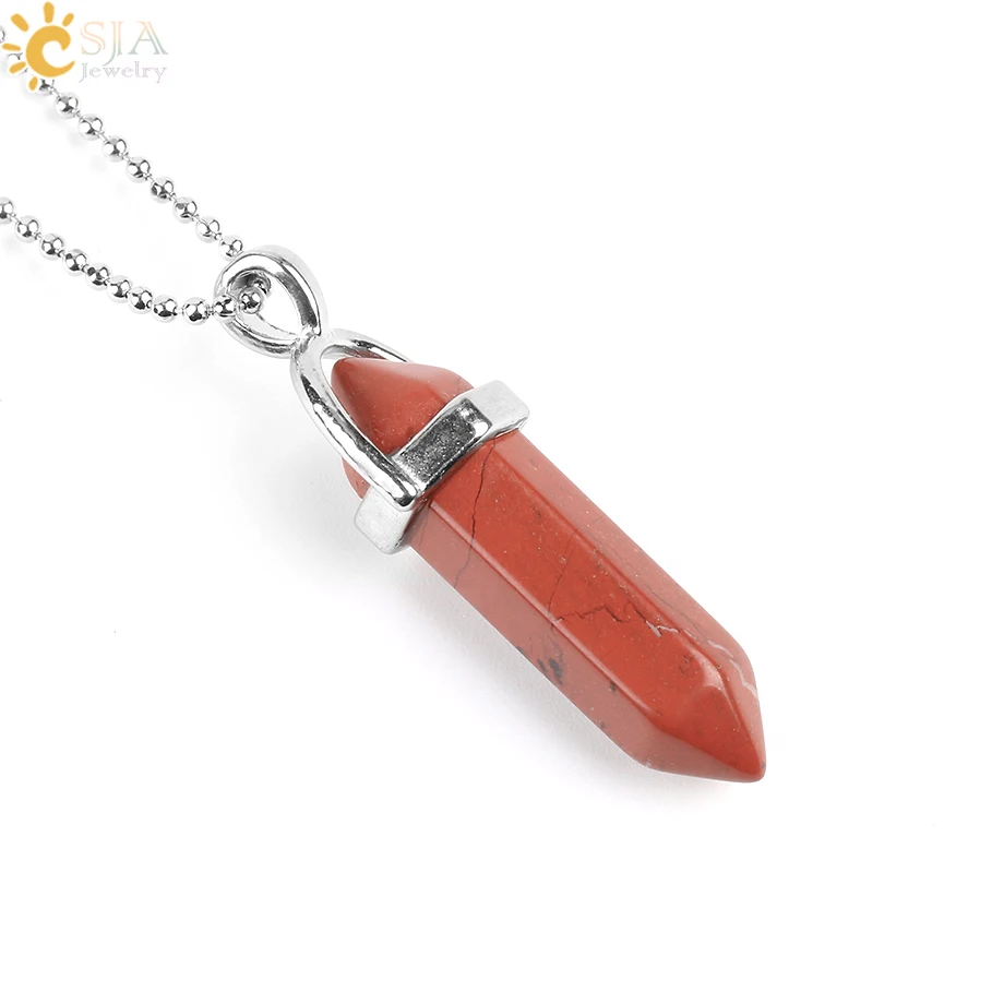 CSJA Real Raw Pink Purple Gem Crystals Necklace Hexagonal Bullet Reiki Chakra Natural Stone Necklace Pendant Women Jewelry E056