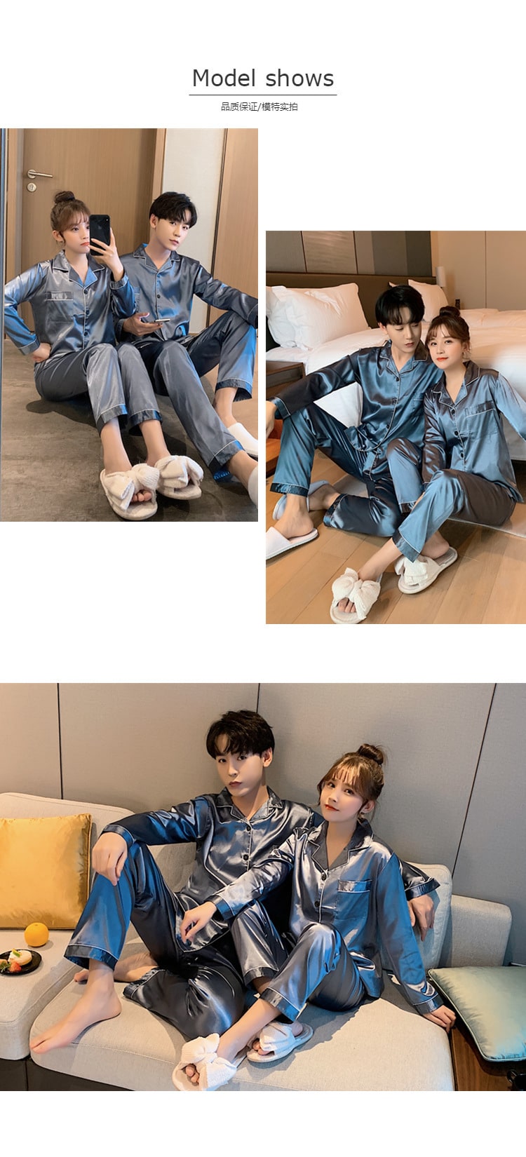 Solid Color Sleepwear Silk Satin Pajamas Couple Set Long Button-Down Pyjamas Suit Pijama Women Men Loungewear Plus Size Pj Set