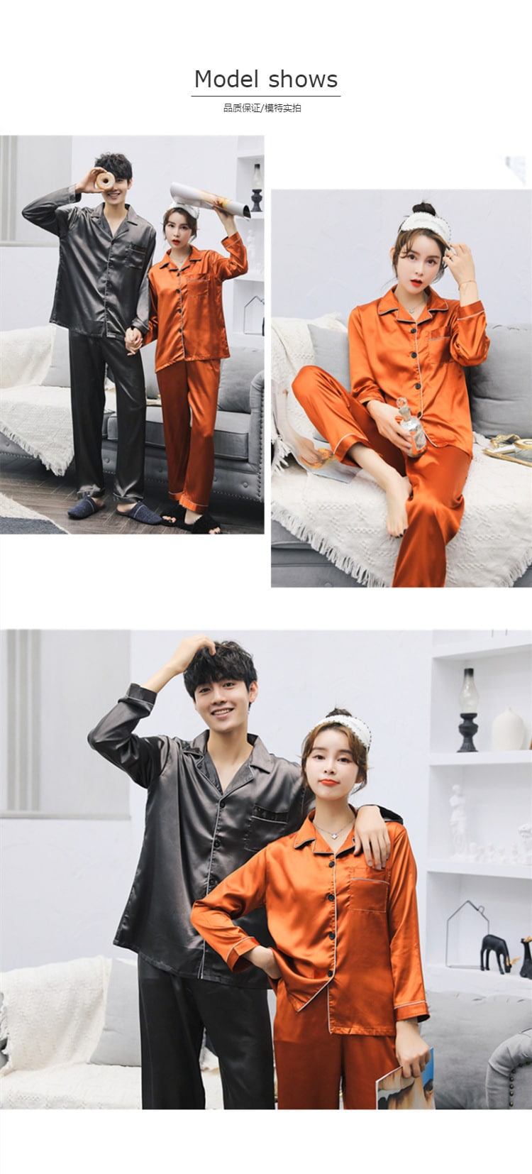 Solid Color Sleepwear Silk Satin Pajamas Couple Set Long Button-Down Pyjamas Suit Pijama Women Men Loungewear Plus Size Pj Set