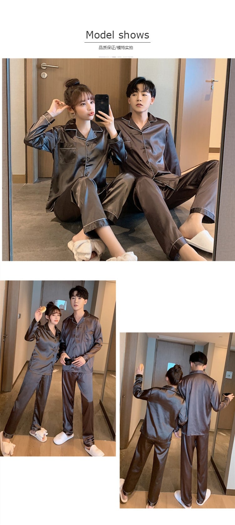 Solid Color Sleepwear Silk Satin Pajamas Couple Set Long Button-Down Pyjamas Suit Pijama Women Men Loungewear Plus Size Pj Set