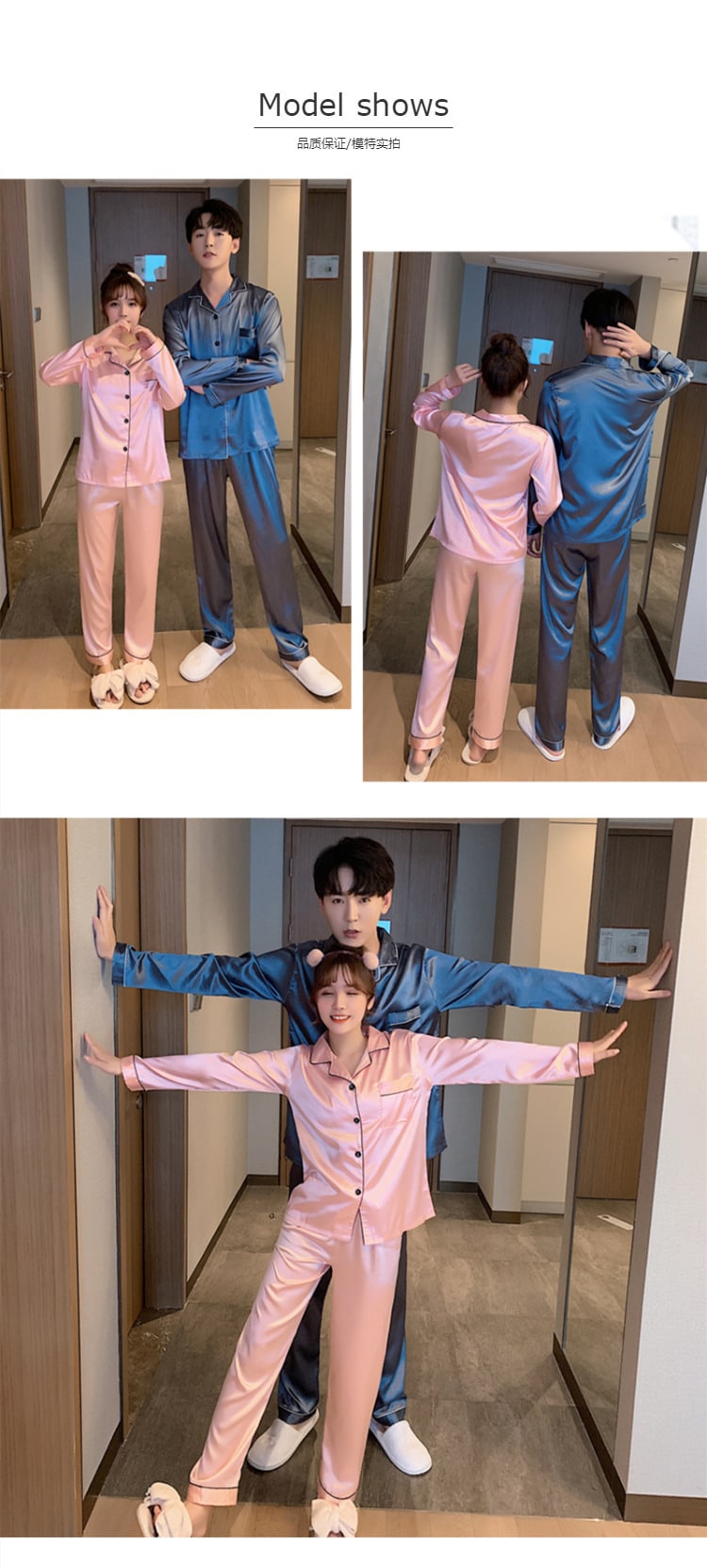 Solid Color Sleepwear Silk Satin Pajamas Couple Set Long Button-Down Pyjamas Suit Pijama Women Men Loungewear Plus Size Pj Set