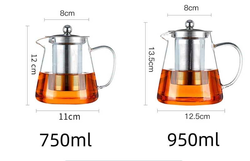 Arshen 750/950ml Filterable Heat-resistant Glass Teapot With 304 Stainless Steel filter Can Heated on Fire Clear Glass Teapot