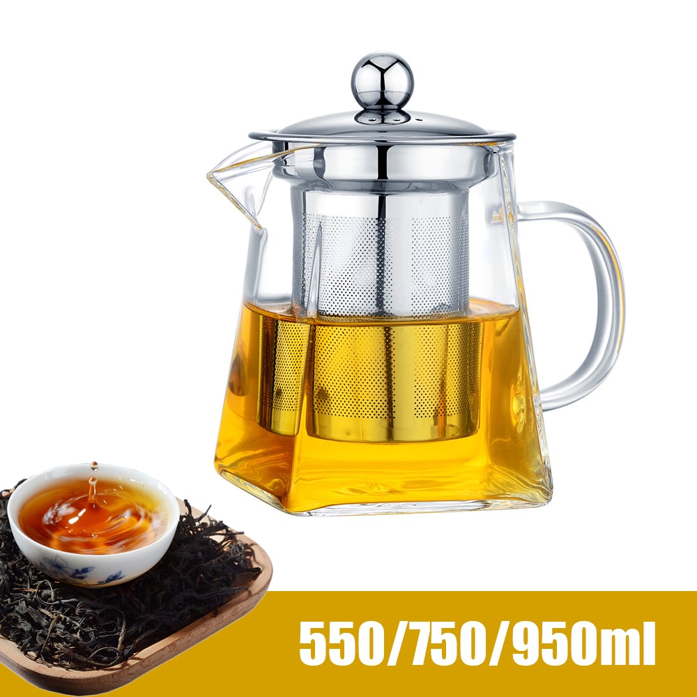 Heat Resistant With Stainless Steel Infuser Clear Kettle 550/750/950ML Glass Teapot Household Teaware Tea Infuser
