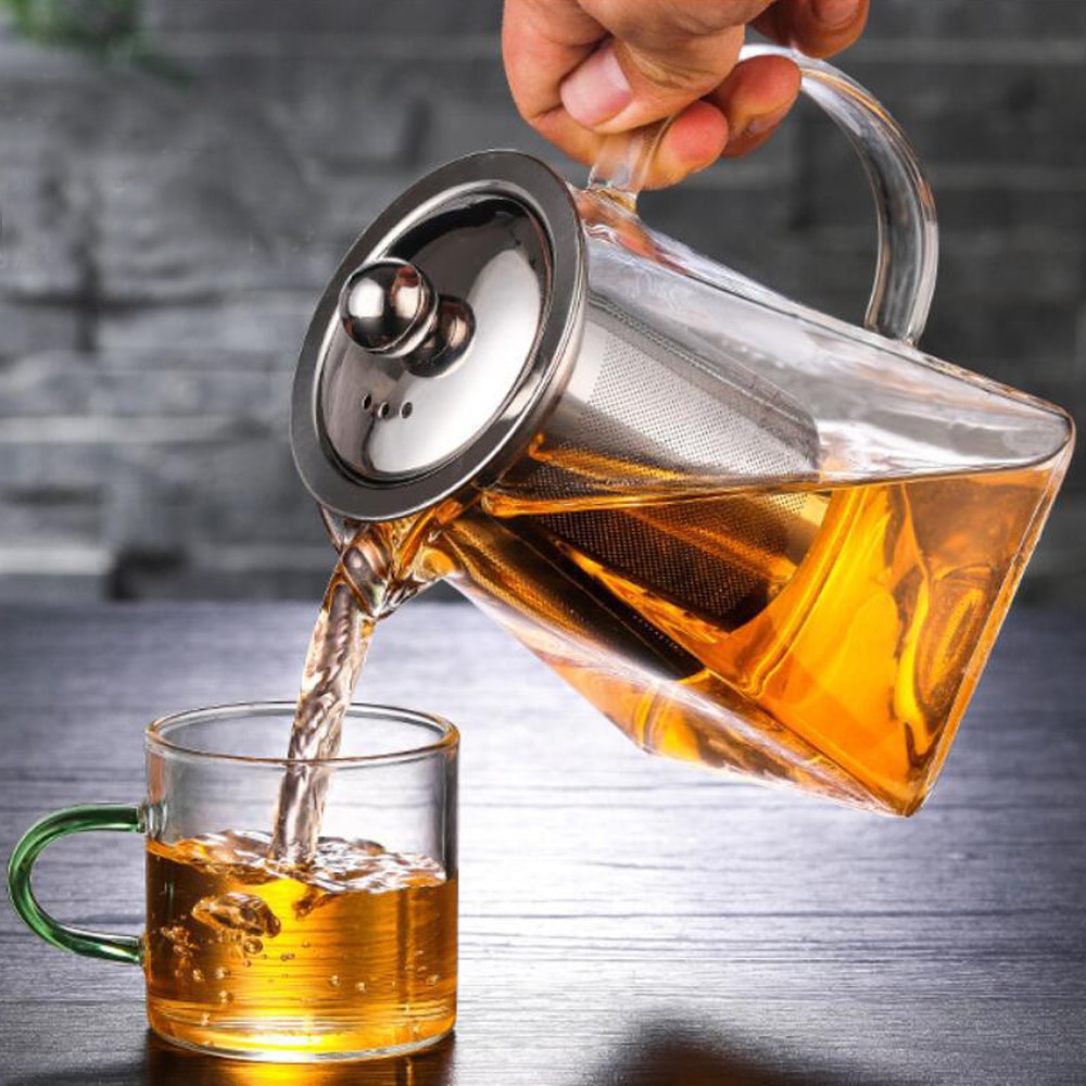 Heat Resistant With Stainless Steel Infuser Clear Kettle 550/750/950ML Glass Teapot Household Teaware Tea Infuser