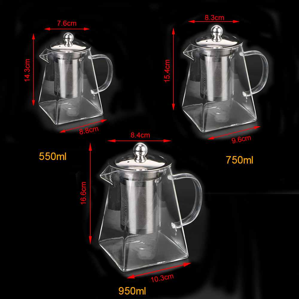 550/750/950ML Household Teaware Clear Kettle With Stainless Steel Infuser Heat Resistant Glass Teapot Tea Infuser