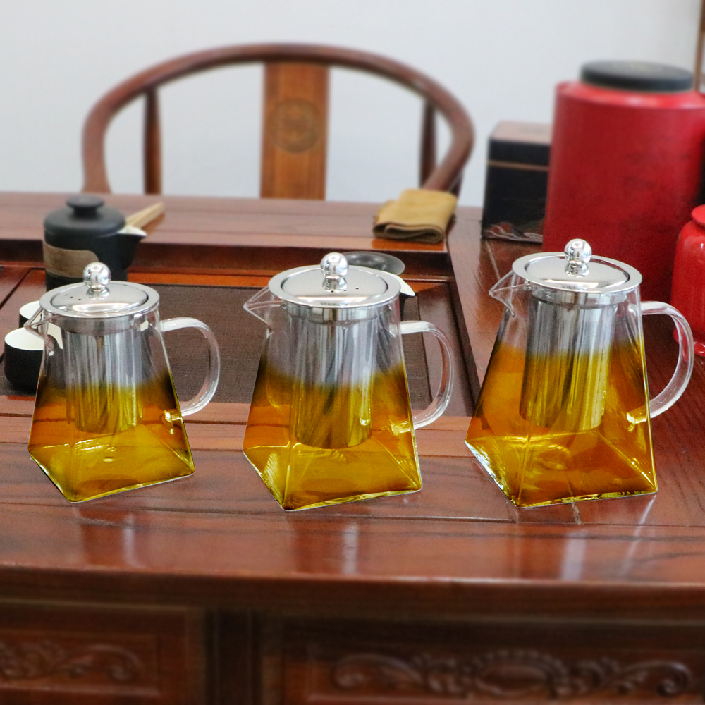 550/750/950ML Household Teaware Clear Kettle With Stainless Steel Infuser Heat Resistant Glass Teapot Tea Infuser