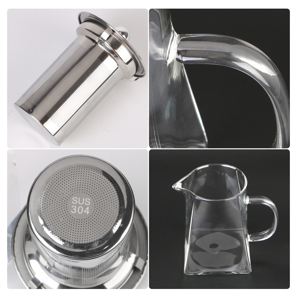 550/750/950ML Household Teaware Clear Kettle With Stainless Steel Infuser Heat Resistant Glass Teapot Tea Infuser